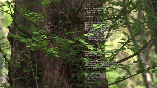 Animation of data processing over nature landscape. Business with nature and digital interface concept digitally generated video.