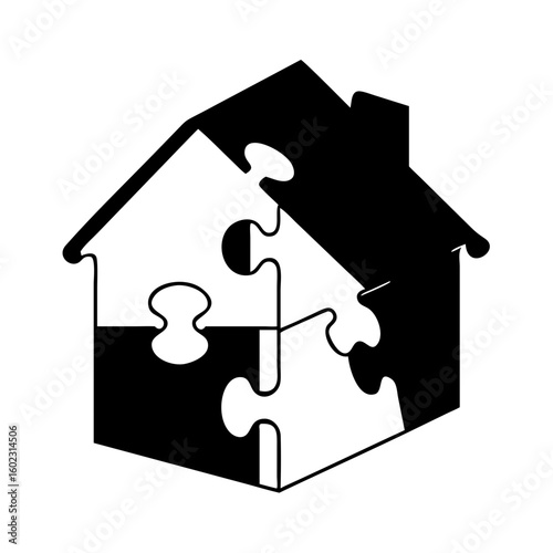 Puzzle house representing building, collaboration, strategy, and problem solving for housing icon vector