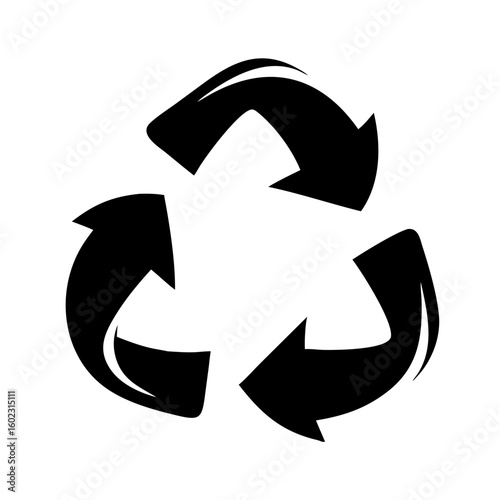 Black and White Recycle Arrows Symbol Representing Sustainability and Responsibility icon vector