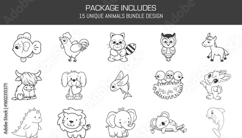Adorable Animal Line Art Collection - Set 3 (or Cute Cartoon Animals Volume 3)