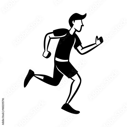 Black and white image of person running or jogging in stylized manner icon vector