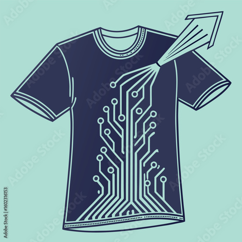 circuit board lines glowing from chest dispersing vector t shirt design template