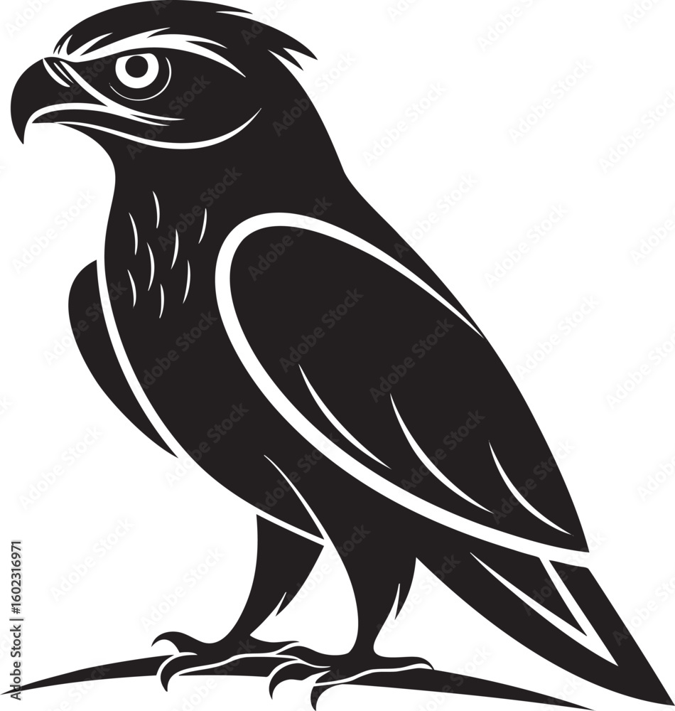 Obraz premium Black eagle perched on branch bird raptor