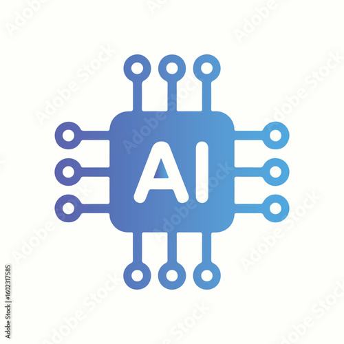 Stylized blue gradient ai chip icon with white letters artificial intelligence