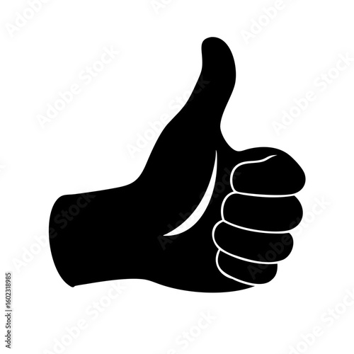 Simple black and white illustration of a hand making a thumbs up gesture icon vector