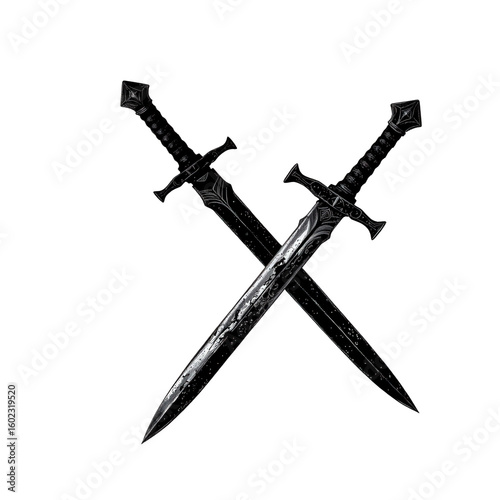 Dual Black Swords with Intricate Designs on a Transparent Background