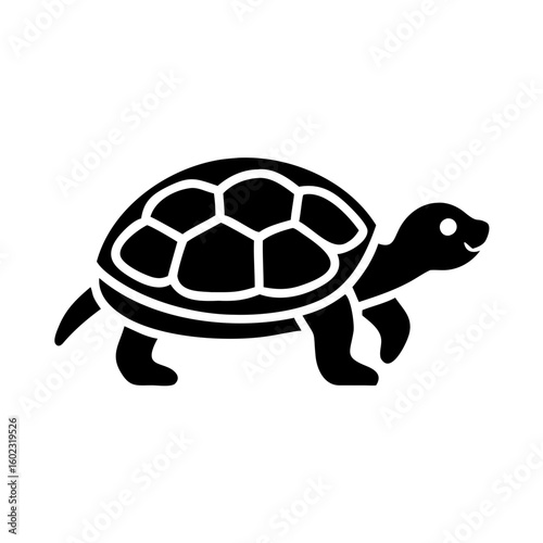 Cute Black Turtle Silhouette with Defined Shell Structure and Smiling Face icon vector