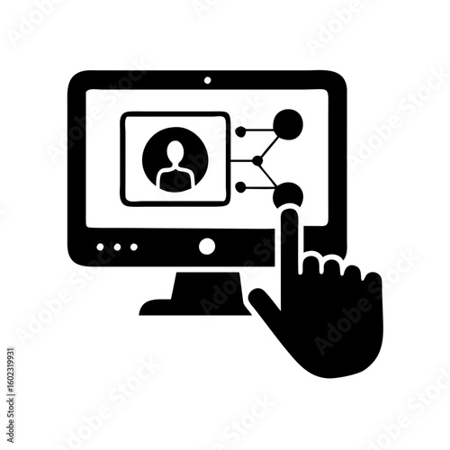 Social Media Interaction on Computer Screen with Finger Touch Activation icon vector