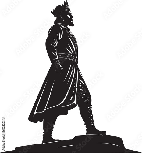Regal figure in ornate attire silhouette king