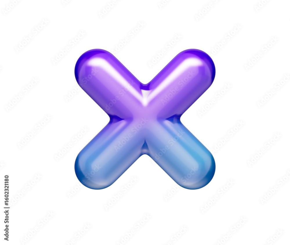 Obraz premium 3D Glossy multiply symbol with a purple-blue gradient, soft reflections and depth. 3D Illustration