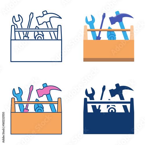 Toolbox with repair tools icon set