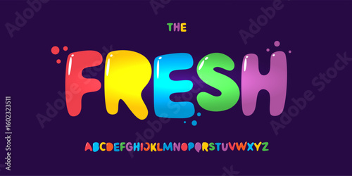 Bright colorful jellybean font logo alphabet, juicy glossy letters and childish candy vibe. Ideal for kids games, birthday parties headline, sweet packaging, toy branding. Vector typeset