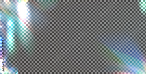 Rainbow light prism background. Iridescent effect backdrop overlay. Vector illustration.