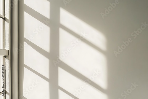 Sunlight casting geometric shadows through a window onto a textured wall