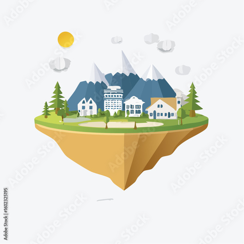 Papercraft illustration, Minimalist Paper Craft exotic Island