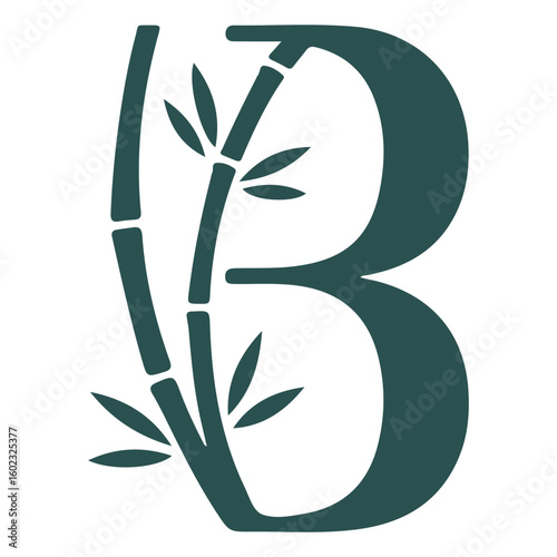Illustration of letter b with bamboo stalks and leaves art