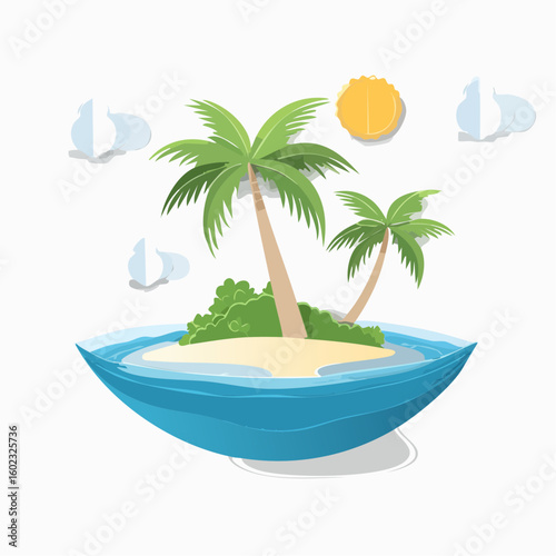 Papercraft illustration, Minimalist Paper Craft exotic Island
