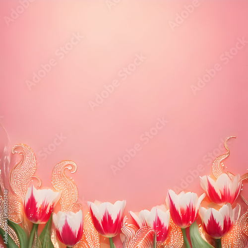 Wallpaper Mural A soft pink background adorned with tulips and decorative elements. Torontodigital.ca