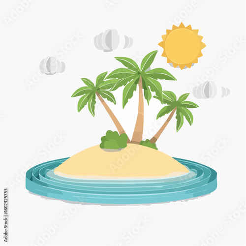 Papercraft illustration, Minimalist Paper Craft exotic Island
