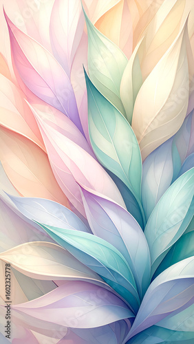 Wallpaper Mural A soft, abstract design featuring layered leaves in pastel colors. Torontodigital.ca