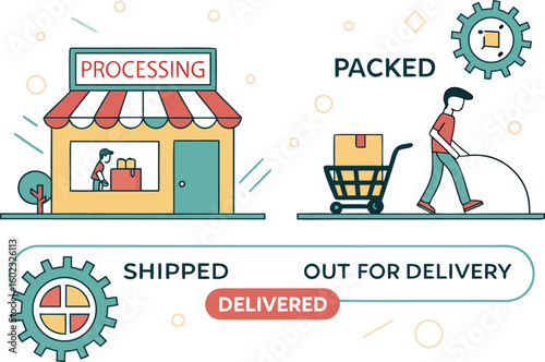 Illustrating the entire e commerce order fulfillment process from initial processing and packing to shipping and final delivery to the customer
