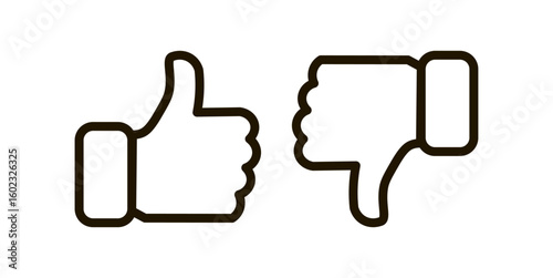 Flat style thumbs up and thumbs down icons, vector illustration of approval and disapproval gestures for feedback, interface, and rating designs.
