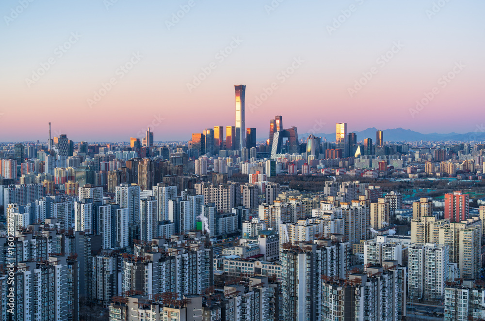 Fototapeta premium Overlooking Beijing central business district in the morning