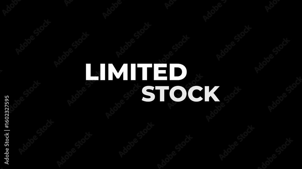 LIMITED STOCK animated text with glitch effect, elastic bounce, and flickering glow. Ideal for sale alerts, product promos, or dynamic overlay. Transparent background.