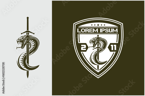 Snake viper with a sword animal logo vector image template
