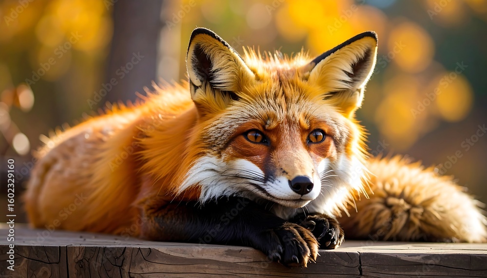 Fototapeta premium Fox resting, autumnal background