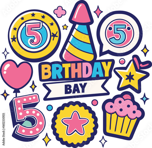 Celebrate 5th Birthday Fun with Festive Party Elements and Joyful Graphics
