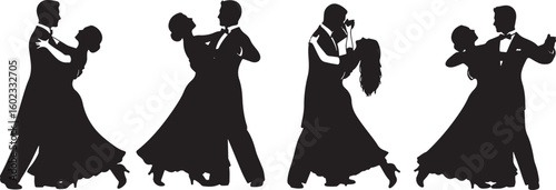 Couples dancing ballroom elegant silhouettes ballroom dancing, ballroom dancing, couples, silhouettes, formal wear, elegant, dance, waltz, romantic, black and white, celebration, event, performance, c