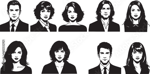 Diverse people portraits black and white women illustration, men, women, portraits, black and white, illustration, business, professional, diverse, faces, headshots, graphic, design, people, collectio