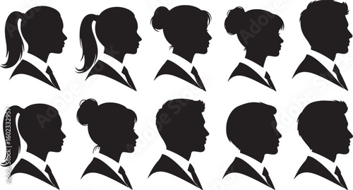 Diverse professional silhouettes in profile people, silhouette, profile, people, business, professional, men, women, diversity, teamwork, collaboration, communication, leadership, success, career, cor