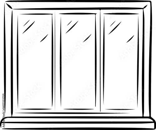 Simple hand drawn sketch of a modern three panel casement window with a sill