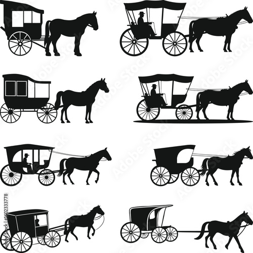 Horse Buggy Silhouette, Carriages and Horses Silhouettes, Amish Horse Buggy Svg, Amish Buggy Silhouette Cut Vector