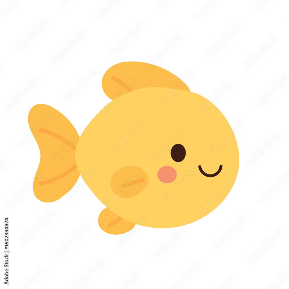 Fototapeta premium Golden round fish with smooth surface, happy face, and shiny fins. Bright aquatic pet illustration for playful underwater or sunshine designs.