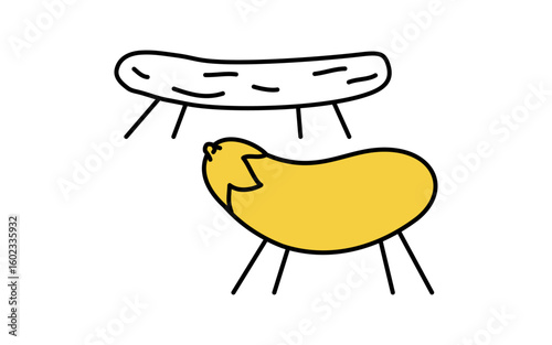 お盆に飾る精霊馬のシンプルな線画イラスト、夏のイラスト
