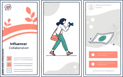 Influencer collaboration concept showing content creation photography and social media engagement with financial rewards