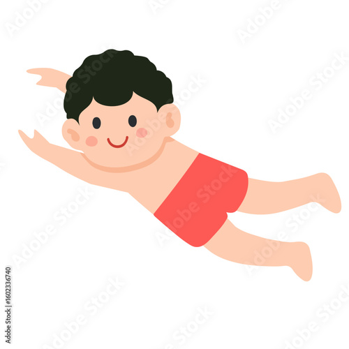 Cartoon Illustration of Boy Swimming
