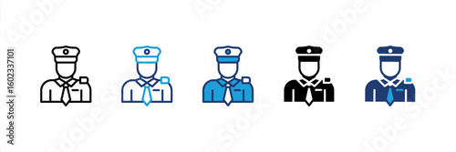 Policeman icon set multiple style collection