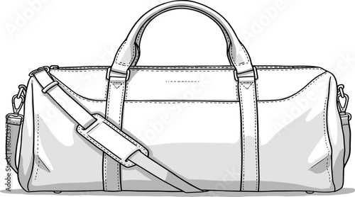 Stylish duffel bag, vector illustration, travel gear, carry-on luggage, fashion accessory, premium design, modern travel bag, elegant flat sketch