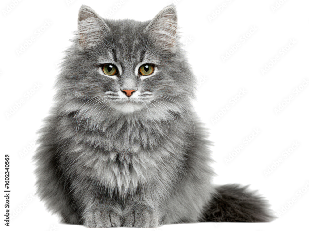 Gray fluffy cat with green eyes on a black background Gray fluffy cat with green eyes on a black background