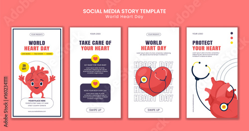 Flat Cartoon Background for World Heart Day Social Media Stories Design
