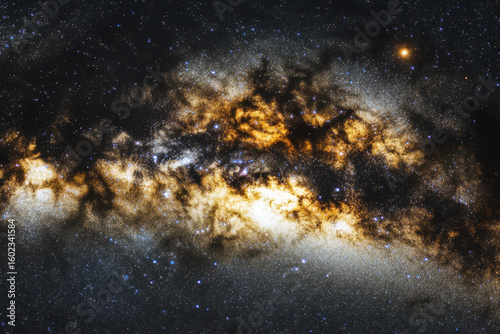 Bright stars and dark cosmic dust lanes form the magnificent Milky Way galaxy, spanning the deep night sky.