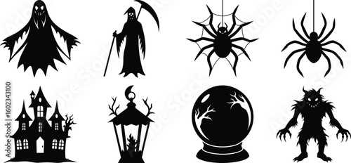 halloween elements set new 2025 trendy, Collection of Halloween Themed Silhouettes