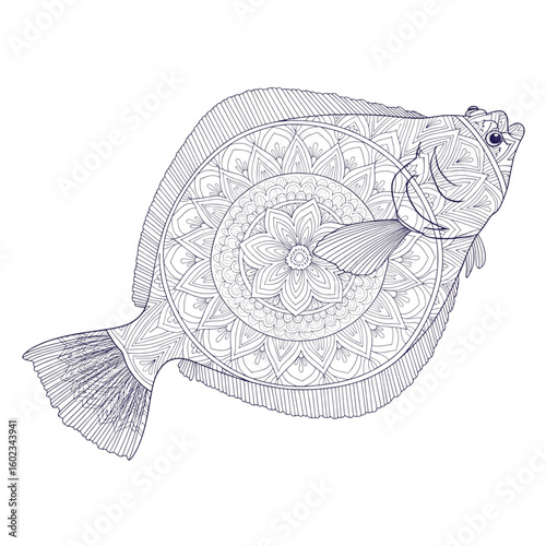Mandala Flounder Fish Vector for Yoga and Wellness