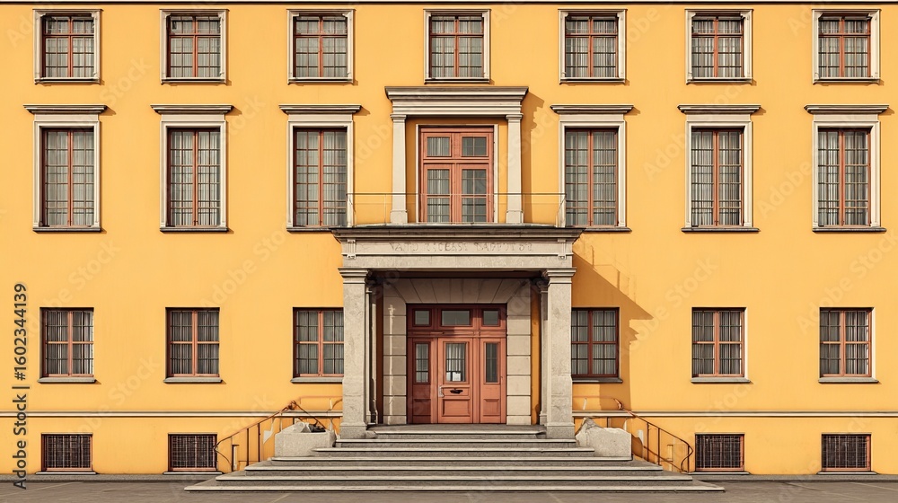 Fototapeta premium Modern school building facade with large windows and clean architecture