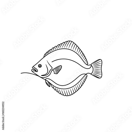 Sole Fish Continuous Line Art Icon, Minimalist Seafood Logo Vector Illustration