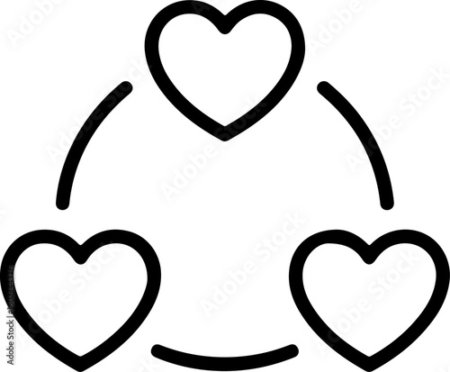 Three interconnected hearts forming a circular flow representing love and connection